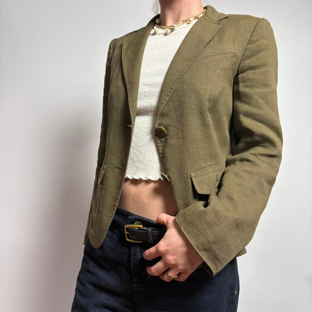 Vintage DKNY Olive Linen Blazer - Size 2 - Picture 2 of 8